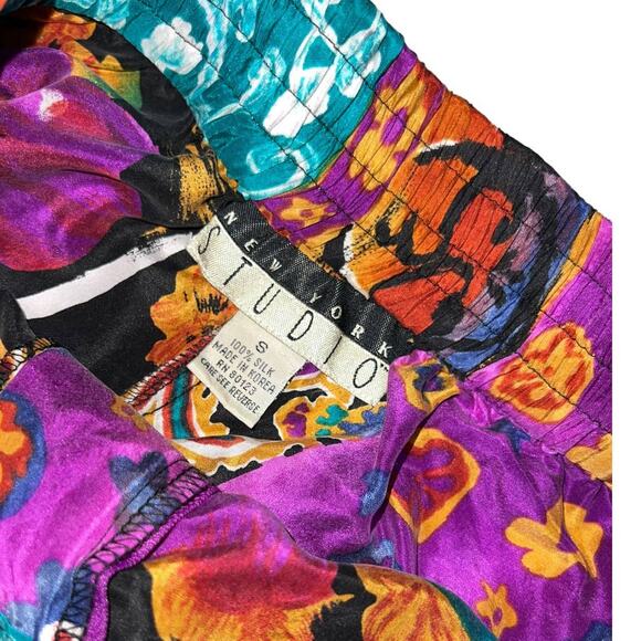 Studio New York 100% Silk Baroque Shorts High Waist Purple 90s Vintage Size S - Picture 7 of 16